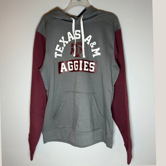 Texas A&M Aggies Mens Grey Colorblock Fleece Long Sleeve Hoodie - Picture 1 of 5